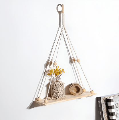 Handmade Macrame Rope Swing Wooden Shelf