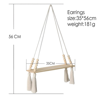 Handmade Macrame Rope Swing Wooden Shelf