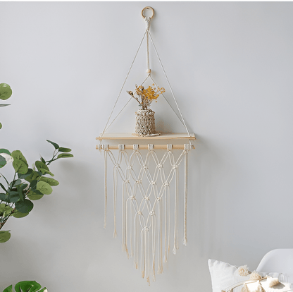 Handmade Macrame Rope Swing Wooden Shelf