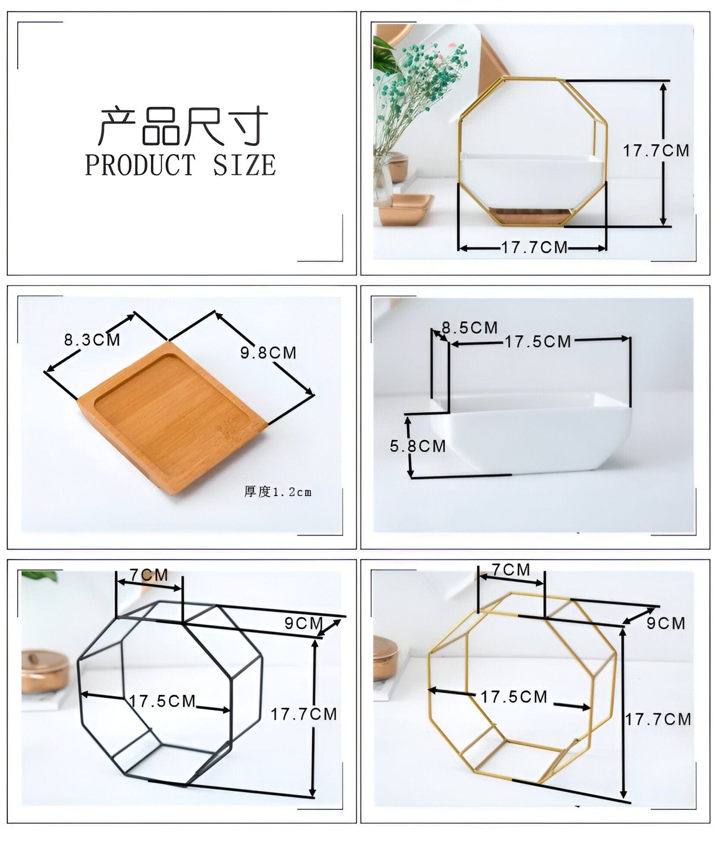 Geometric Ceramic Wall Planter with Octagonal Iron Frame