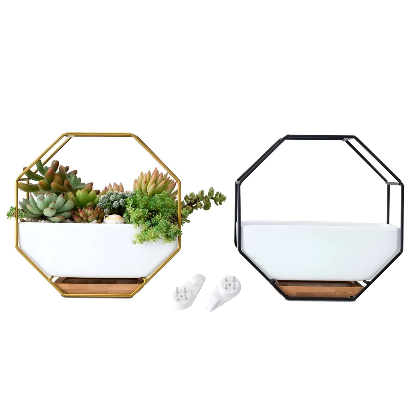 Geometric Ceramic Wall Planter with Octagonal Iron Frame