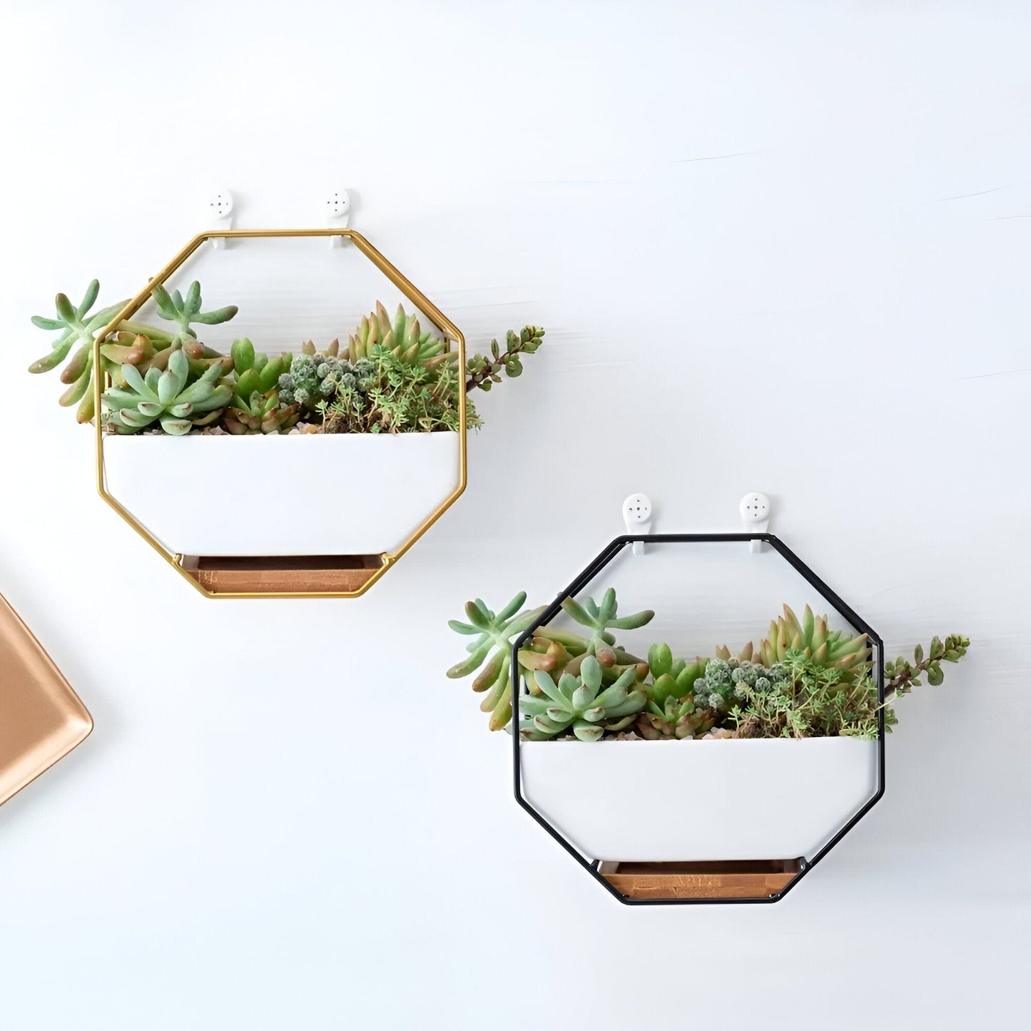 Geometric Ceramic Wall Planter with Octagonal Iron Frame