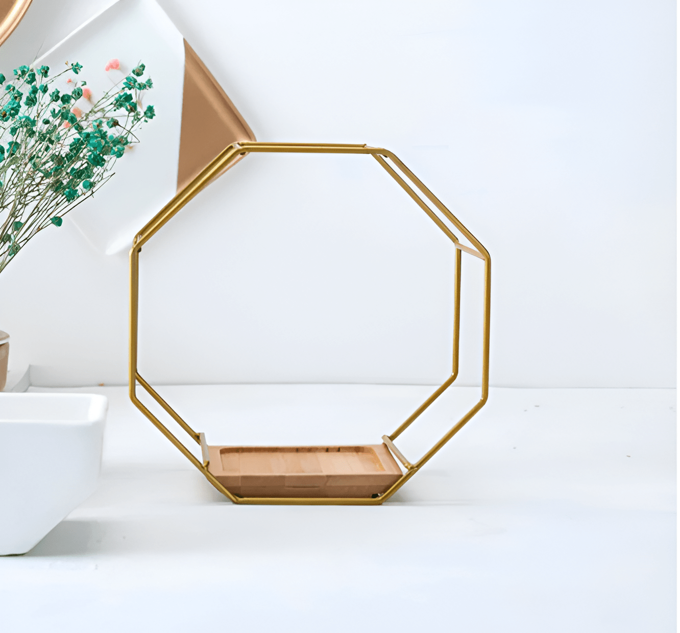 Geometric Ceramic Wall Planter with Octagonal Iron Frame