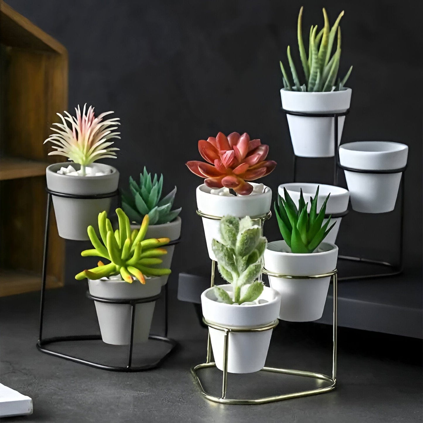  Tiered Ceramic Planters With Metal Stand