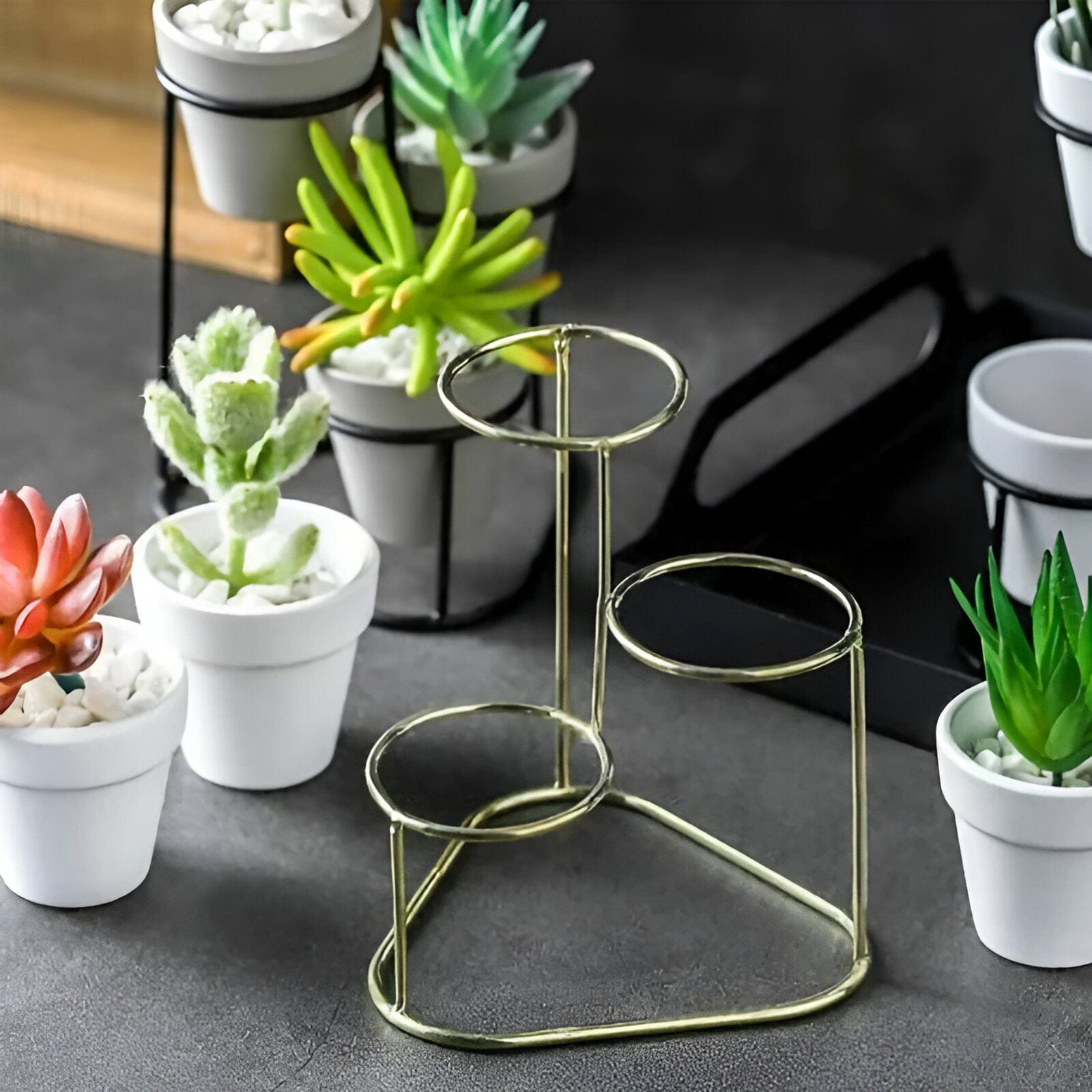  Tiered Ceramic Planters With Metal Stand