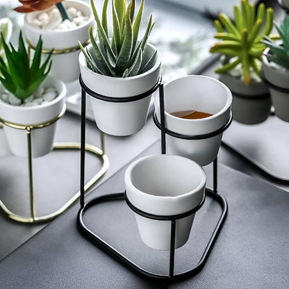  Tiered Ceramic Planters With Metal Stand