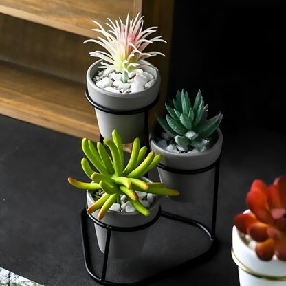  Tiered Ceramic Planters With Metal Stand