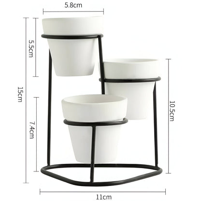  Tiered Ceramic Planters With Metal Stand