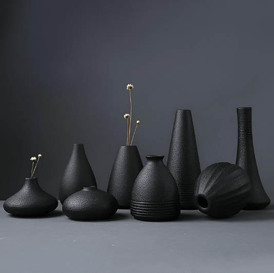 Black as Night Textured Ceramic Vases