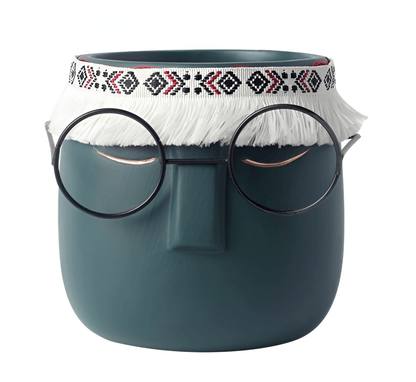 Ceramic Abstract Sleeping Face Planter with Headband and Glasses