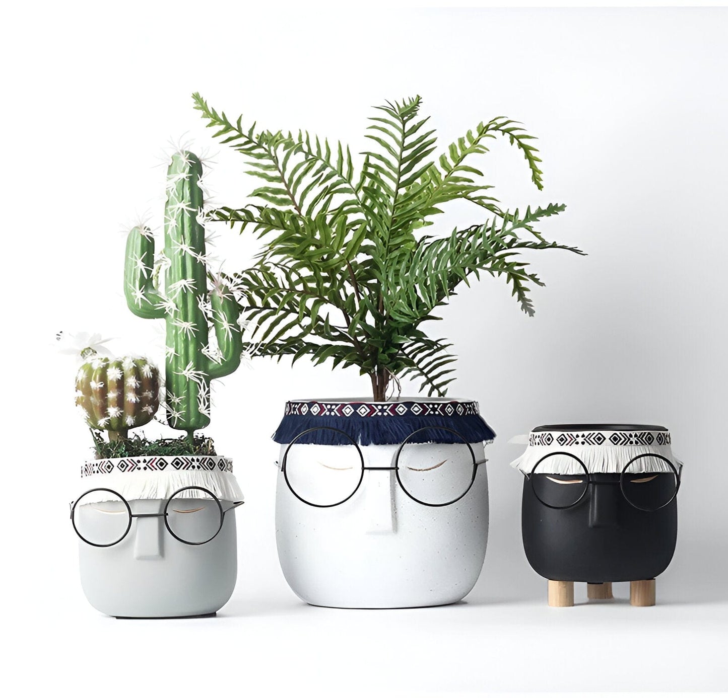 Ceramic Abstract Sleeping Face Planter with Headband and Glasses