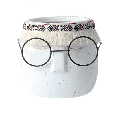 Ceramic Abstract Sleeping Face Planter with Headband and Glasses