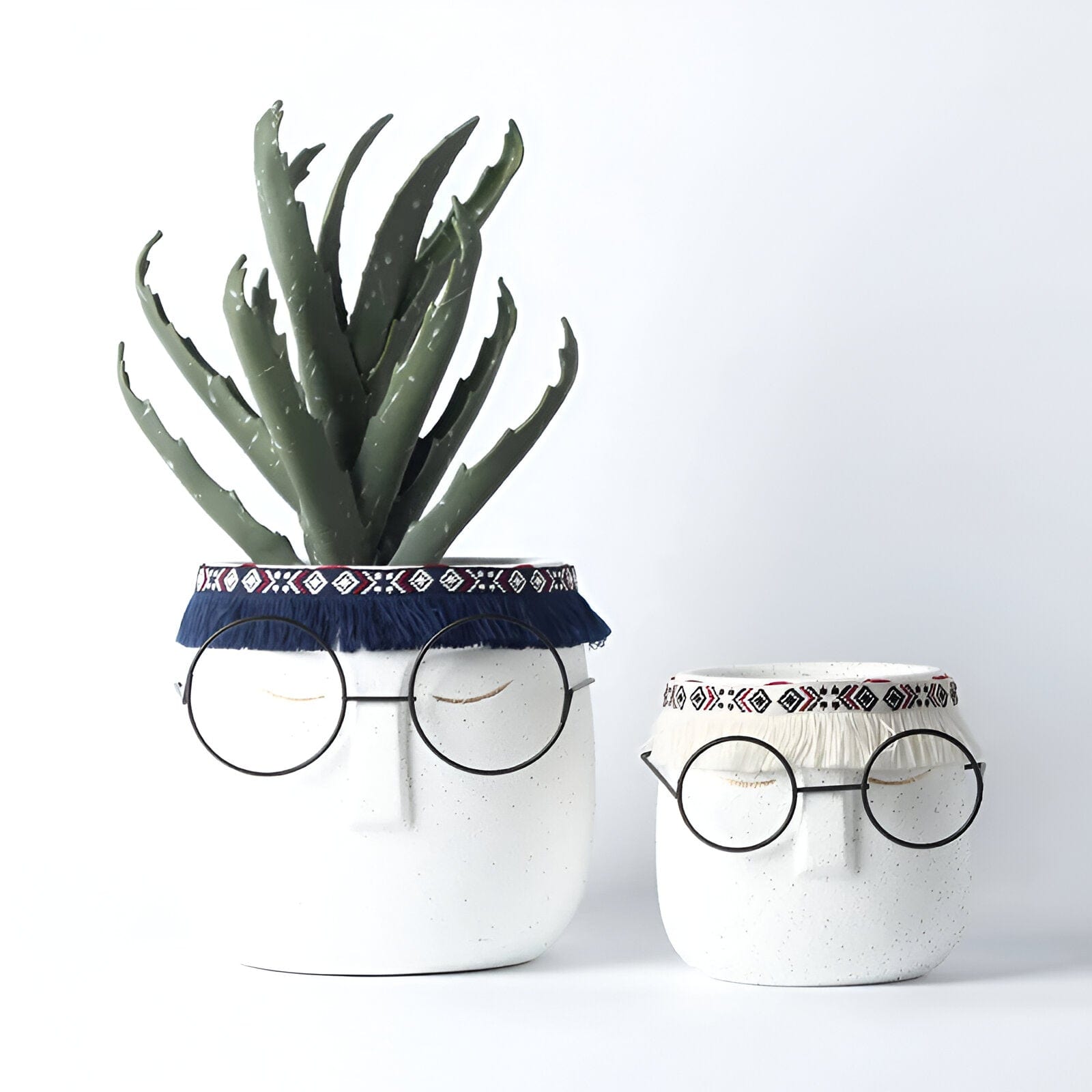 Ceramic Abstract Sleeping Face Planter with Headband and Glasses