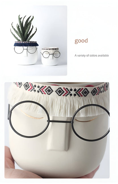 Ceramic Abstract Sleeping Face Planter with Headband and Glasses