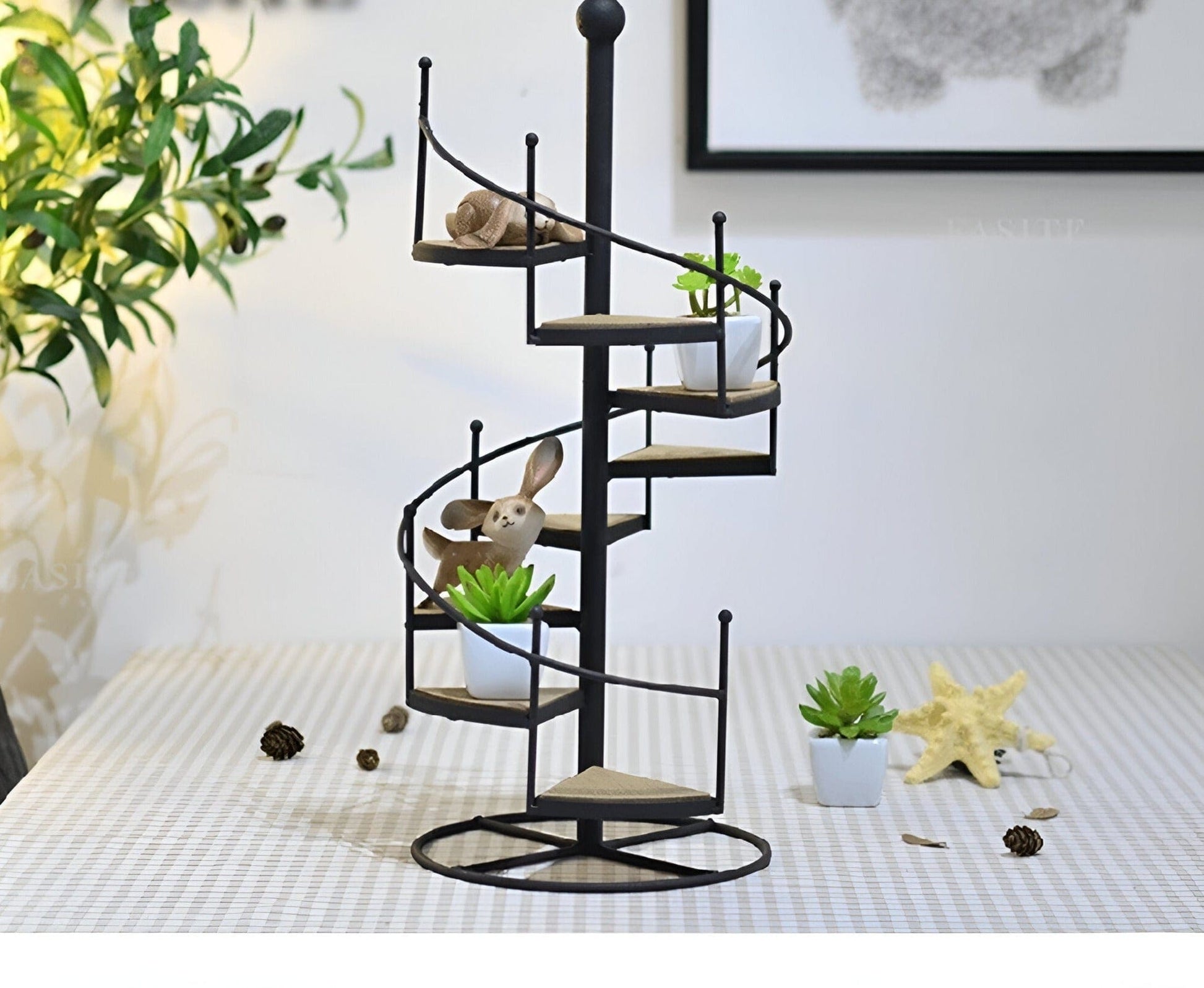 Spiral staircase iron plant stand