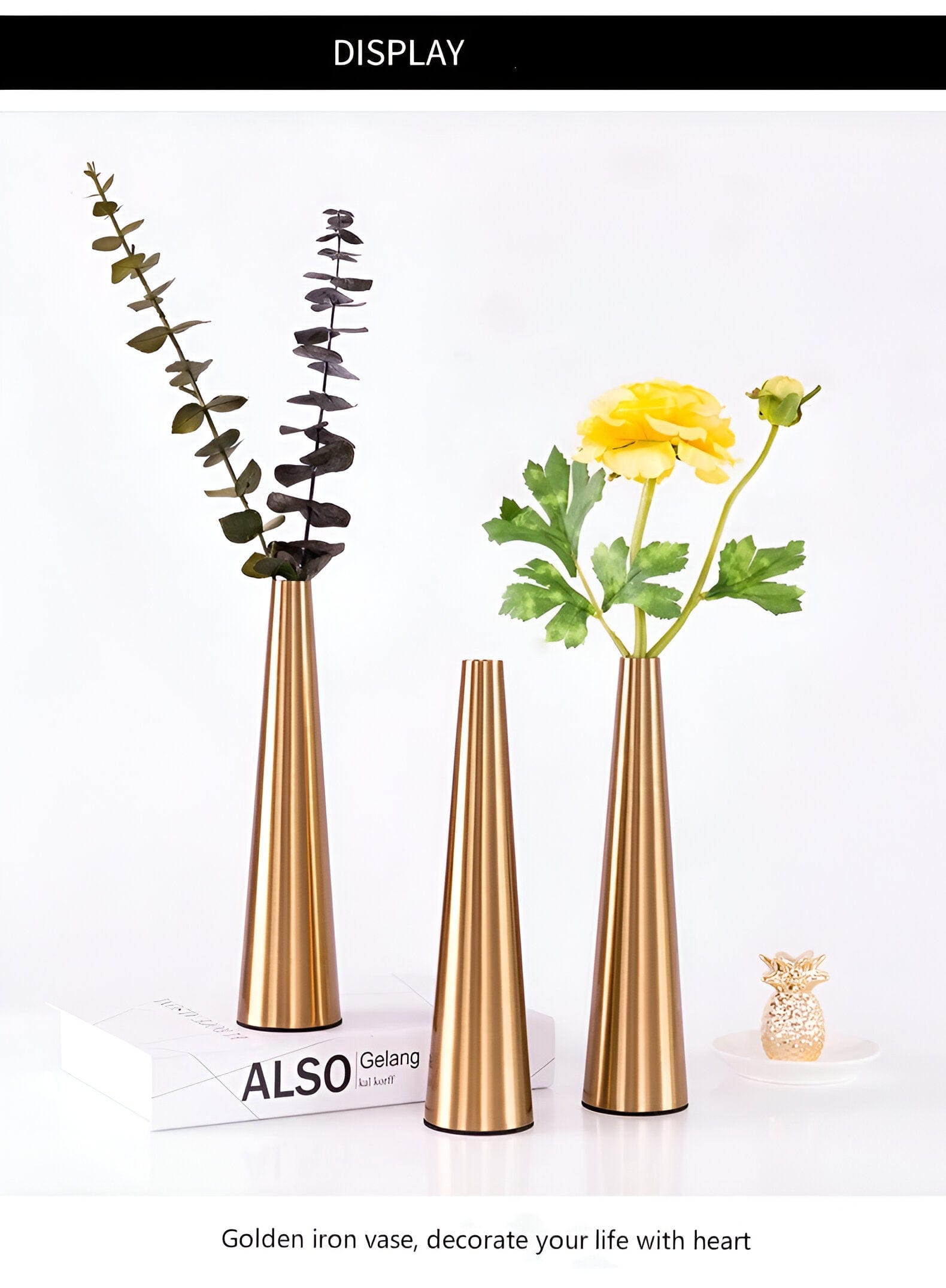 Gold Metal Cone Vase