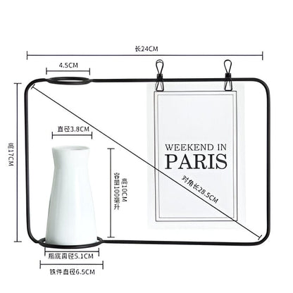 Iron Photo Display Frame with Ceramic Vase and Clips