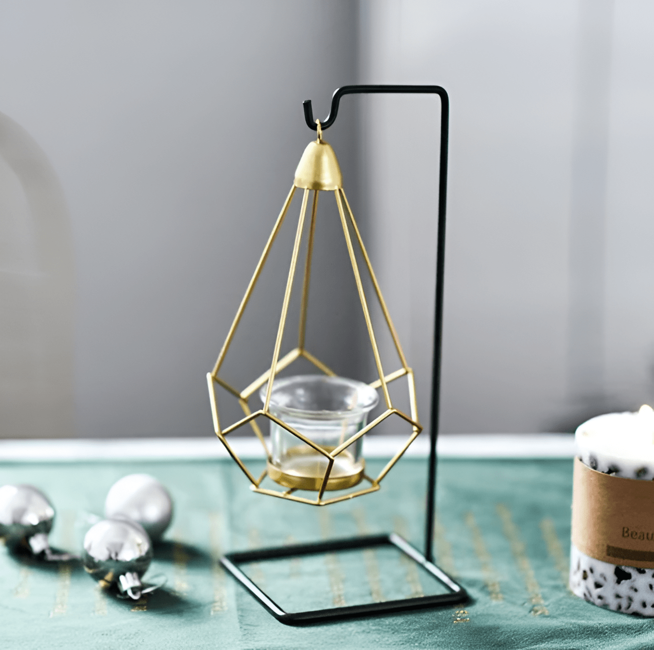 Geometric Iron Hanging Lantern Candle Holder or Vase.