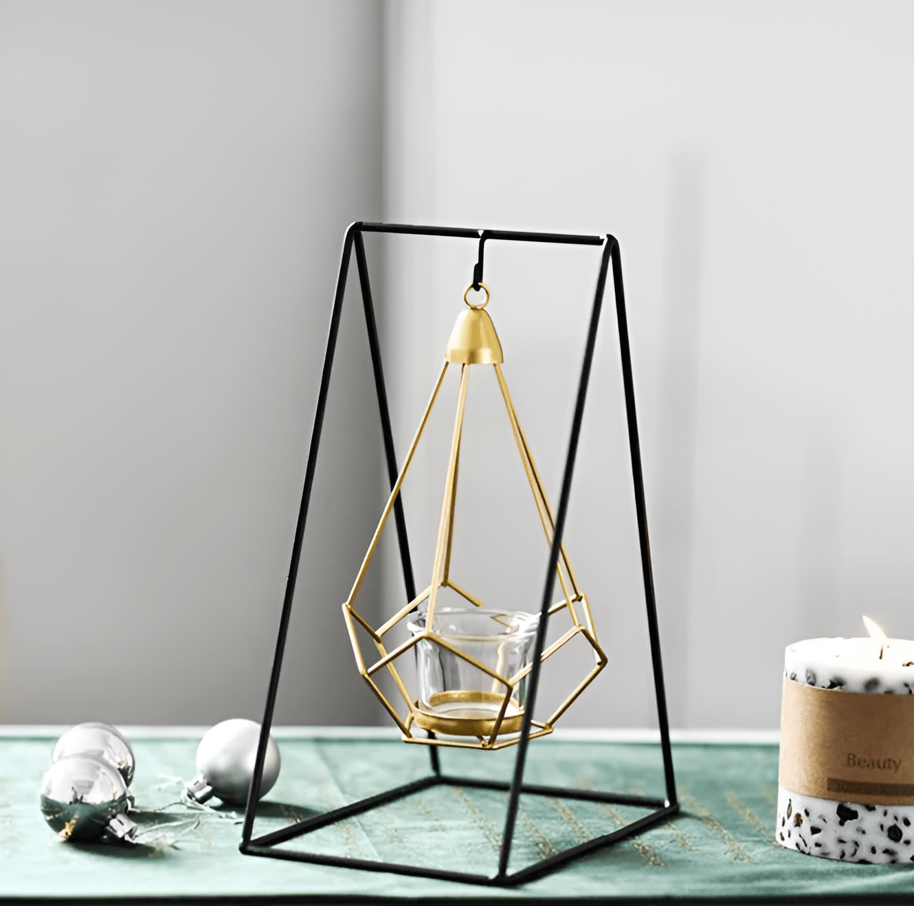 Geometric Iron Hanging Lantern Candle Holder or Vase.