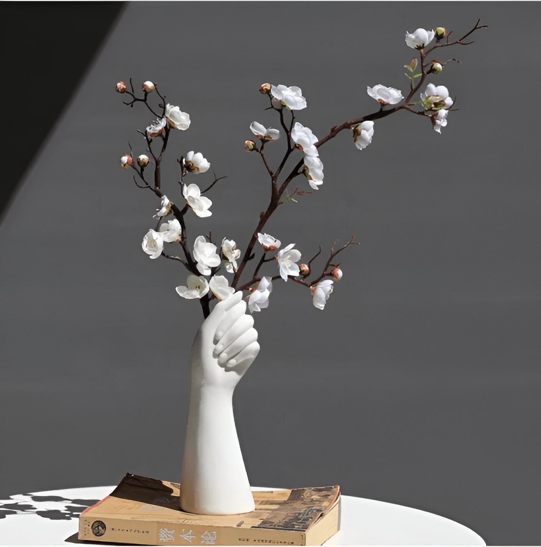 White Ceramic Hand Flower Vase