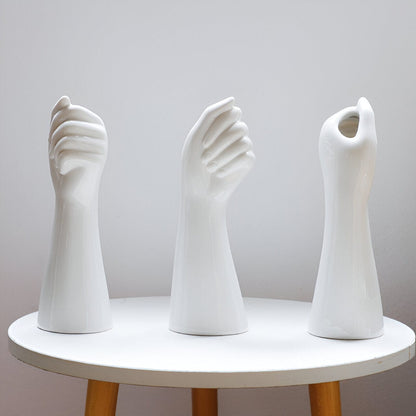 White Ceramic Hand Flower Vase