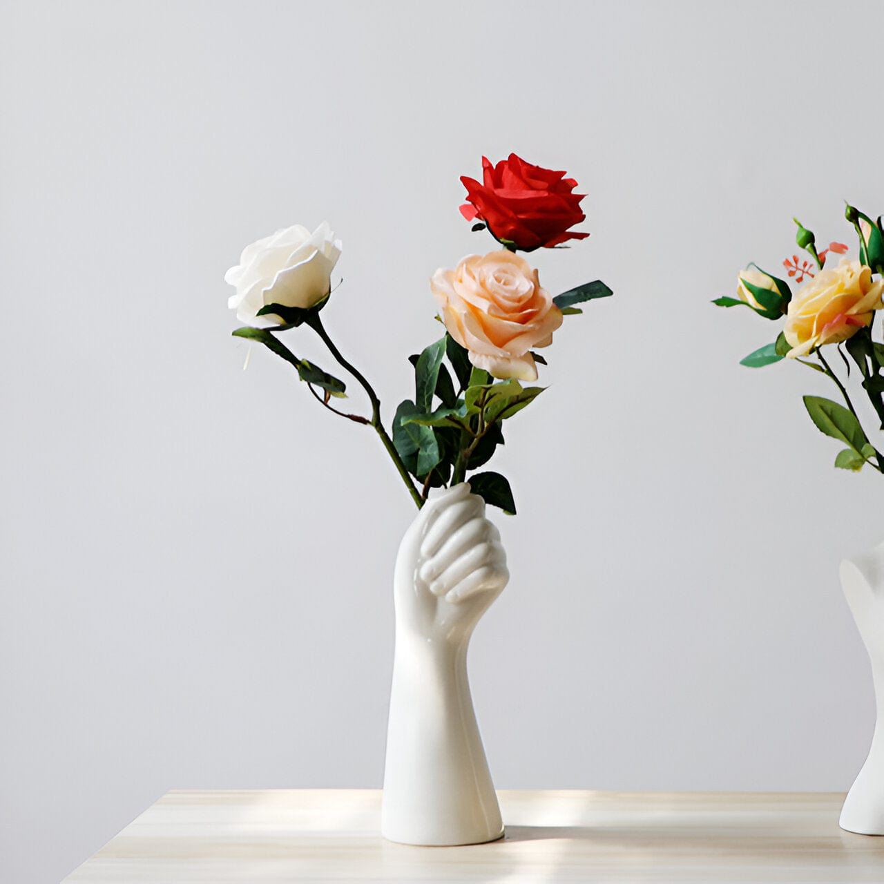 White Ceramic Hand Flower Vase