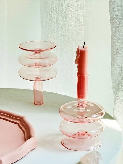  Pink Glass Taper Candle Holder & Vase Collection