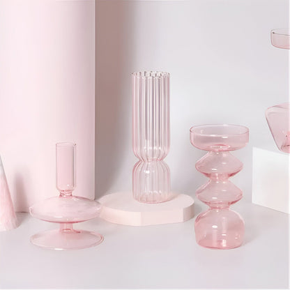  Pink Glass Taper Candle Holder & Vase Collection