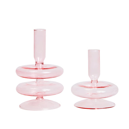  Pink Glass Taper Candle Holder & Vase Collection