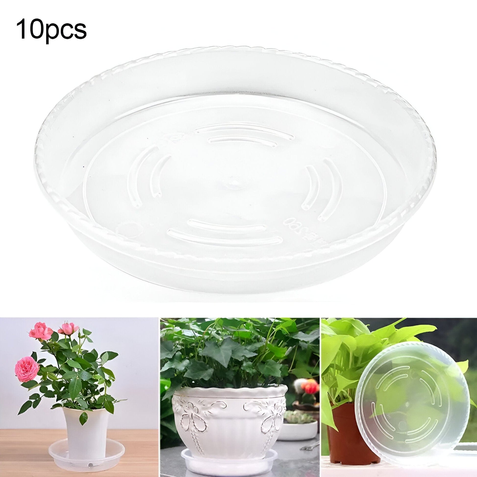 10-Piece Clear Plastic Planter Saucer Set