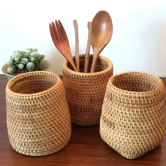 Hand-Woven Wicker Storage Container Basket