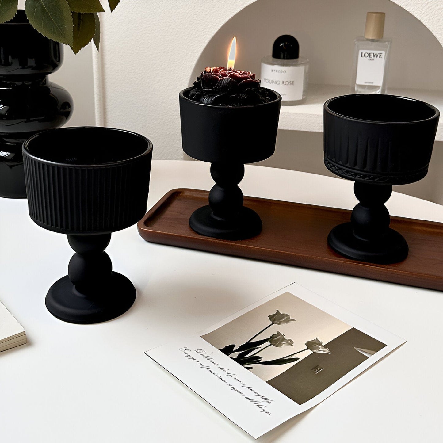 Vintage Black Glass Candle Holders