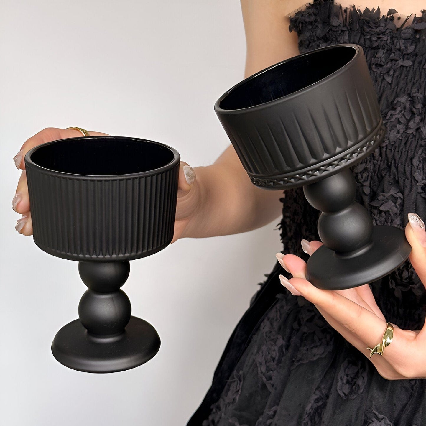 Vintage Black Glass Candle Holders