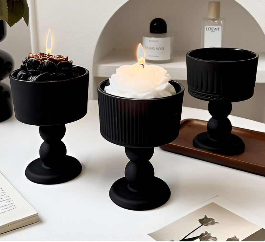 Vintage Black Glass Candle Holders