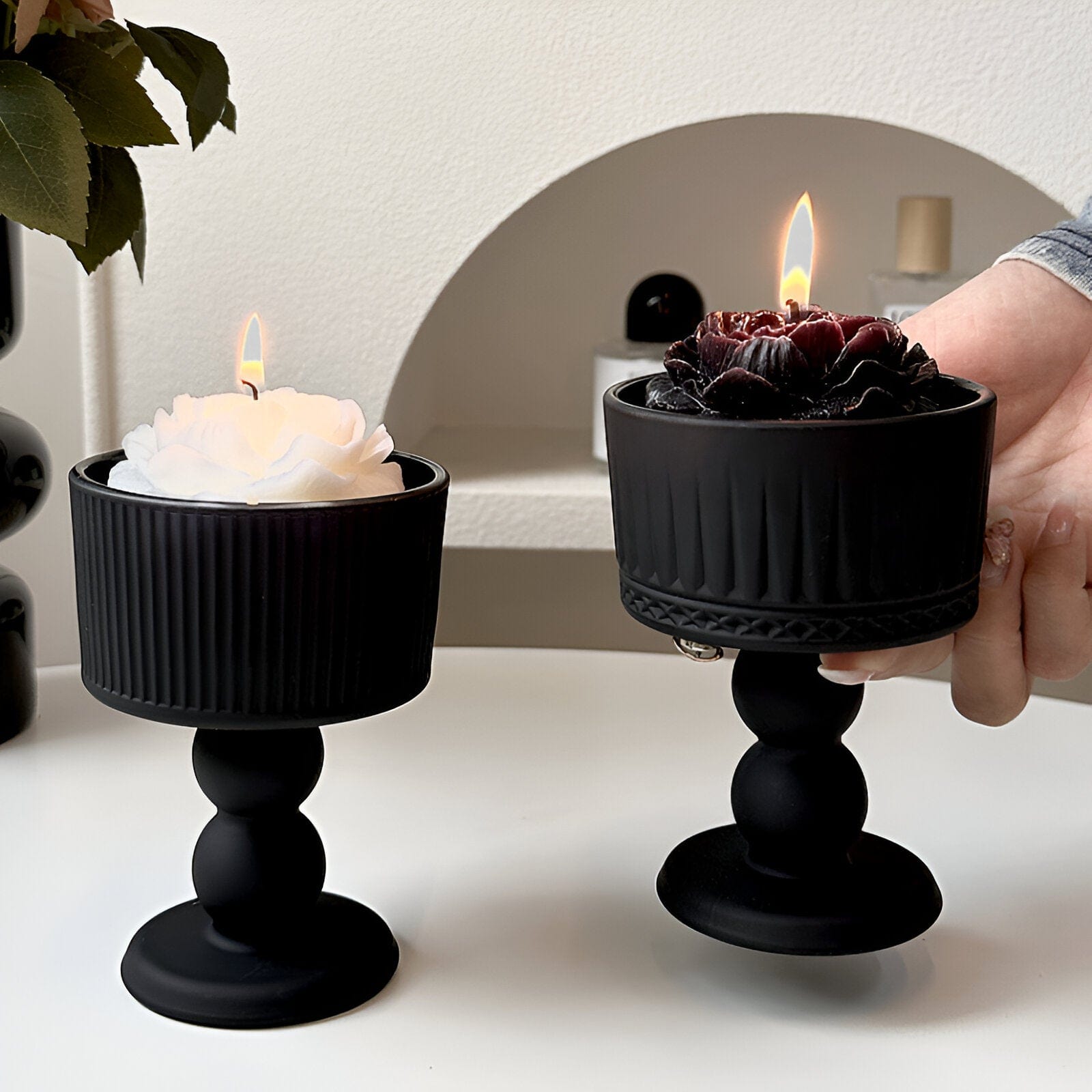 Vintage Black Glass Candle Holders