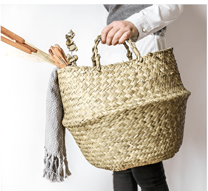 Handmade Rattan Planter or Storage Basket with Handles