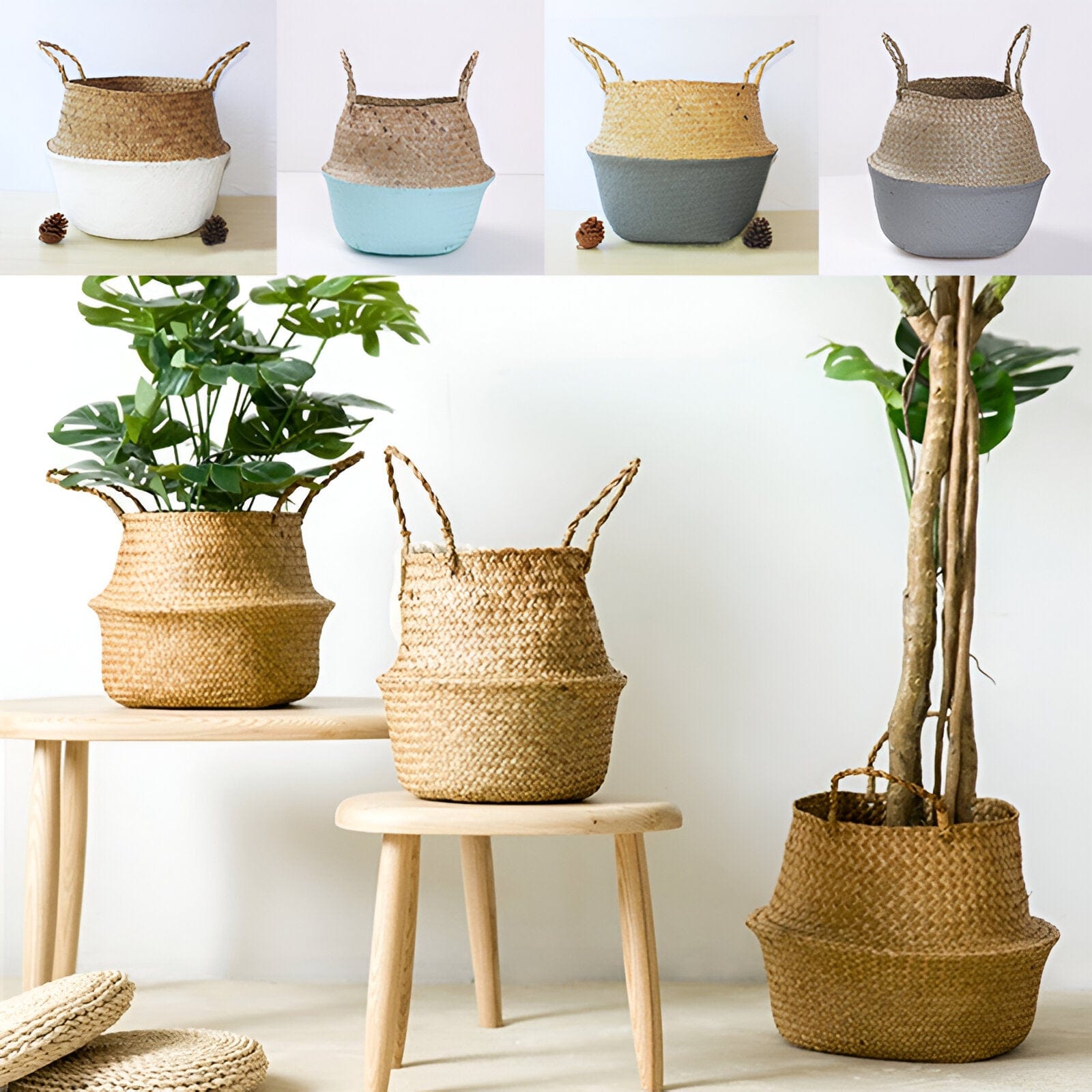 Handmade Rattan Planter or Storage Basket with Handles