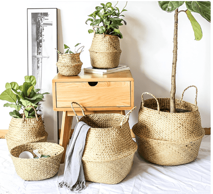 Handmade Rattan Planter or Storage Basket with Handles