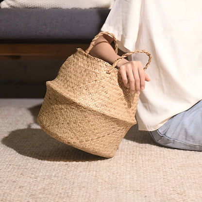 Handmade Rattan Planter or Storage Basket with Handles