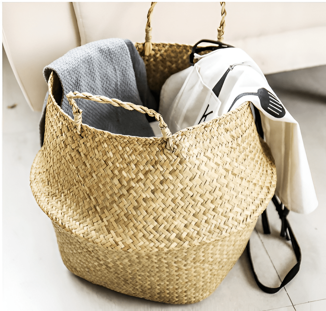 Handmade Rattan Planter or Storage Basket with Handles