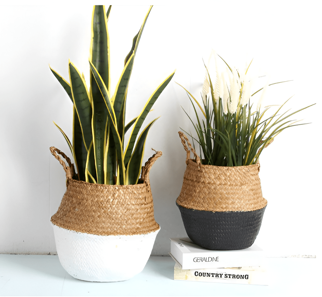 Handmade Rattan Planter or Storage Basket with Handles