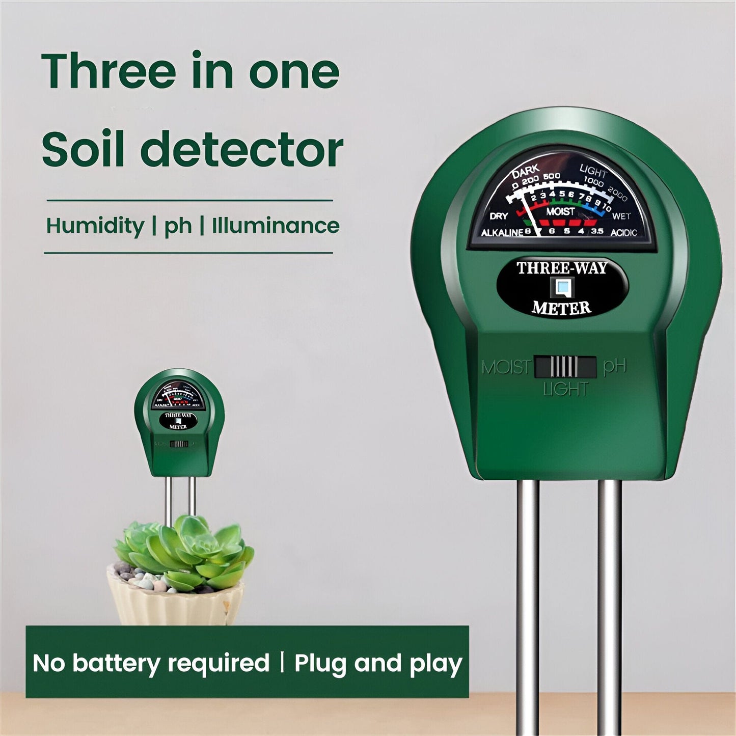 Battery Free Soil Moisture, Light and pH Meter