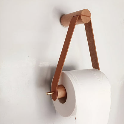 Leatherette and Oak Toilet Paper Holder