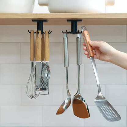 Under-Cabinet Spinning Kitchen Utensil Storage 6-Hook Hanger