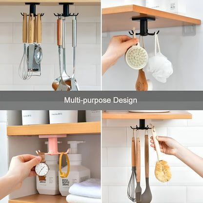 Under-Cabinet Spinning Kitchen Utensil Storage 6-Hook Hanger