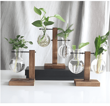 Glass Propagation Vase with Vertical Wooden Stand