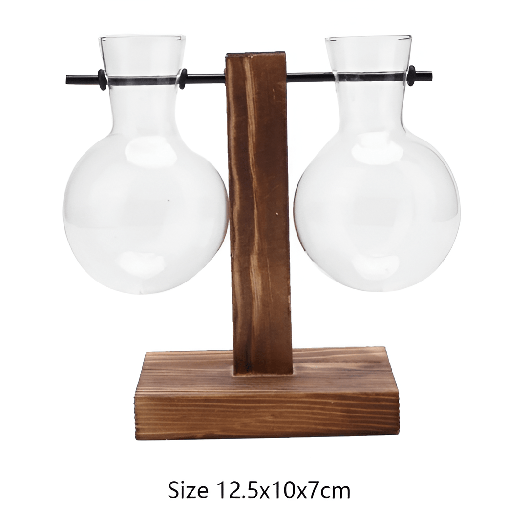 Glass Propagation Vase with Vertical Wooden Stand