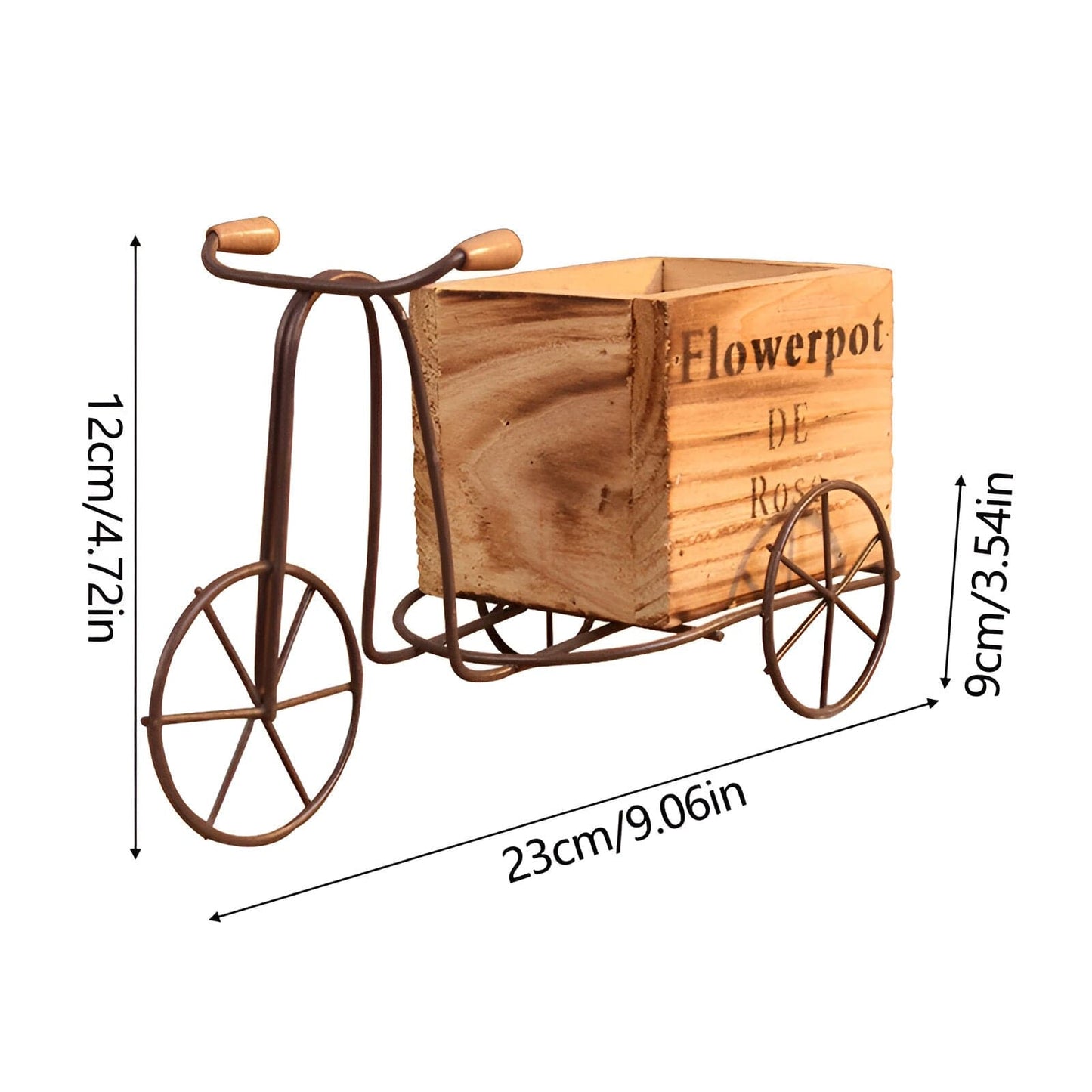  Tabletop Wrought Iron Tricycle With Wooden Planter Box