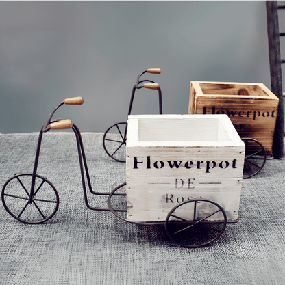  Tabletop Wrought Iron Tricycle With Wooden Planter Box