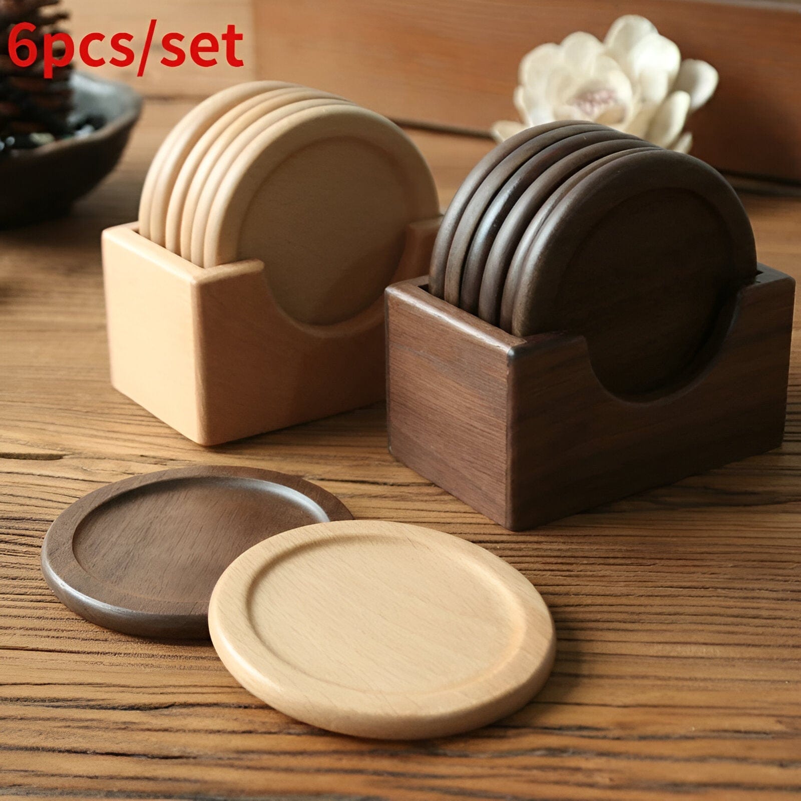 Pine Wood Coasters 6-Piece Set